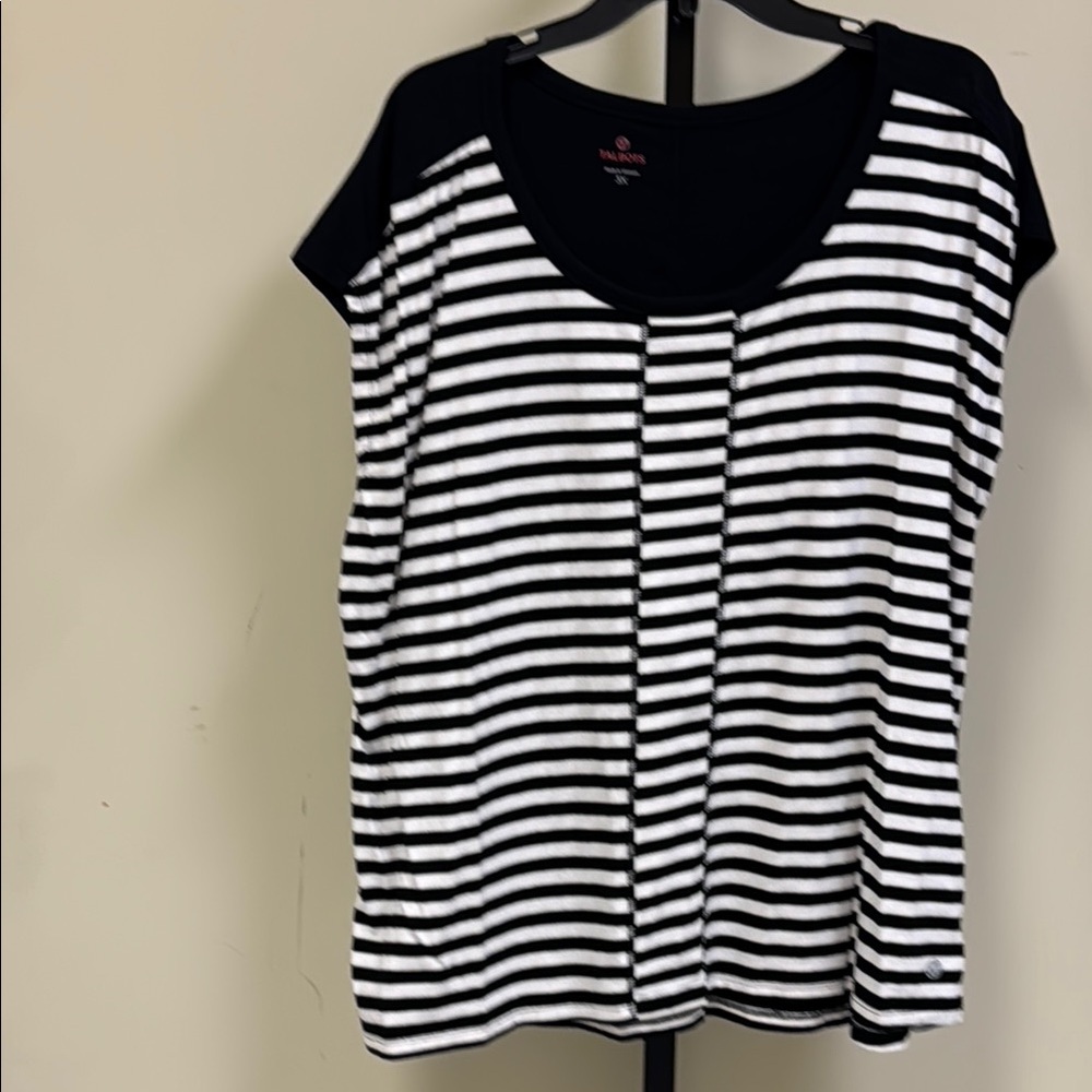 Talbots Black and White Boxy Cap Sleeve Tee